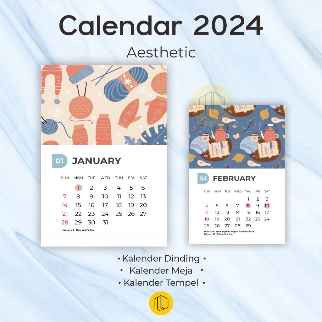 2024 Calendar AESTHETIC COZY MOTIF/Desk Calendar/Wall Calendar/2024