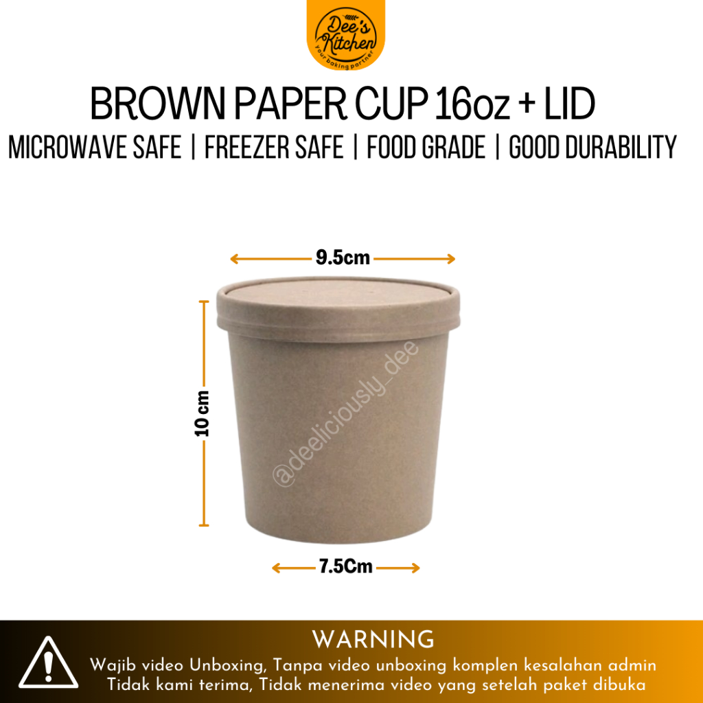 [Pack Of 25pcs] Brown Paper Cup 16oz & 12oz Kraft Paper Bowl Soup ...