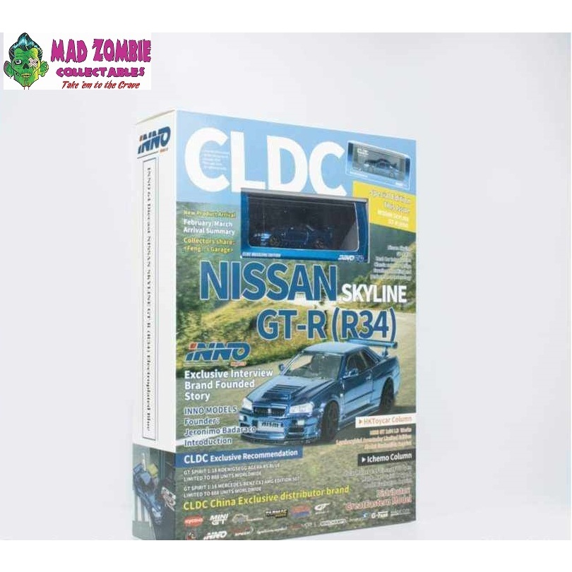 Inno64 Inno Nissan Skyline R34 Nismo Blue Chrome CLDC Magazine Edition ...