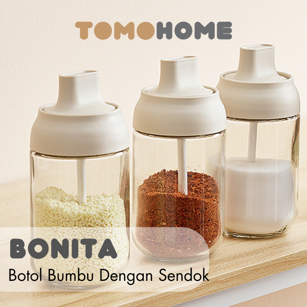 Tomo BONITA Seasoning Container Lid Spoon Glass Bottle Salt and