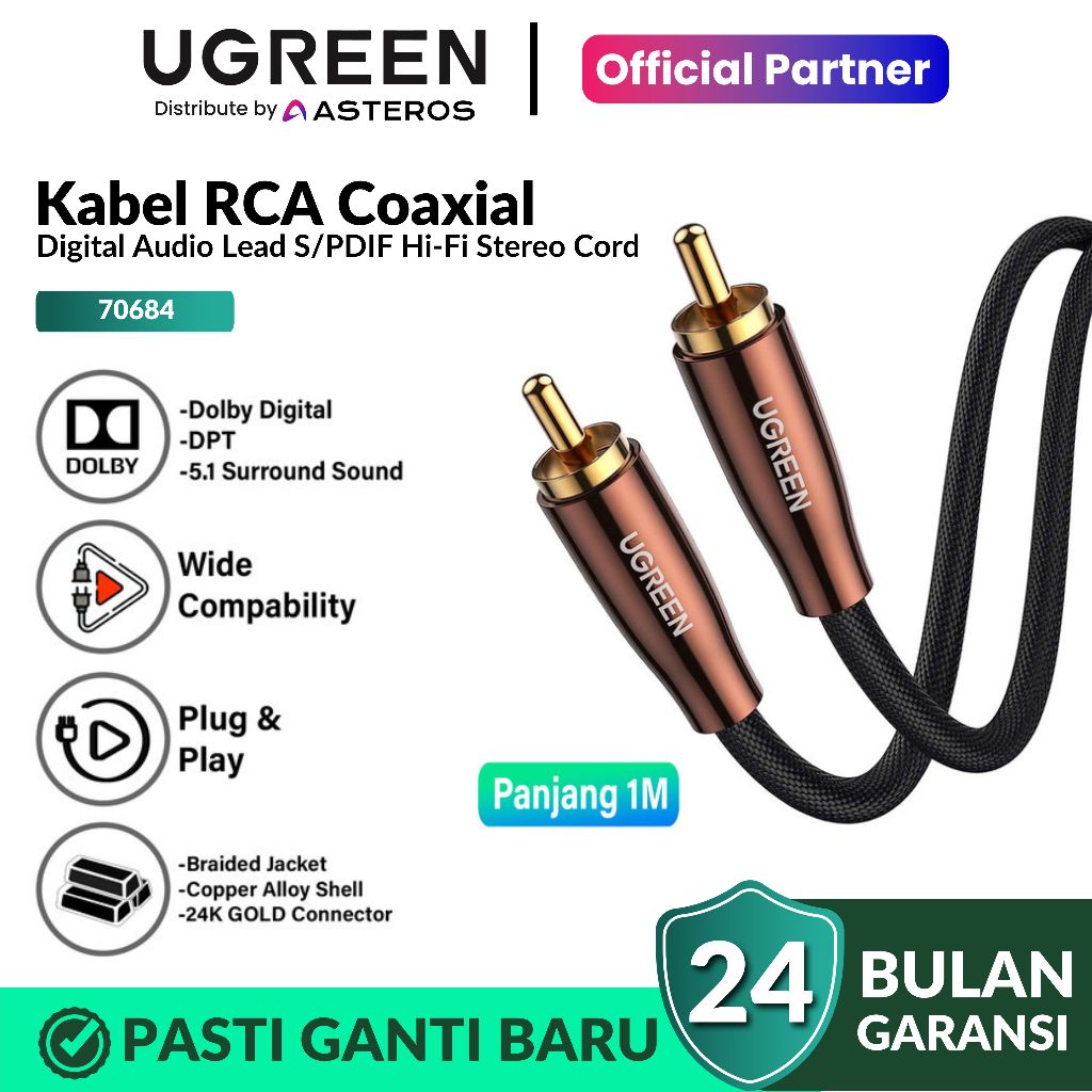 Ugreen Digital Audio Coaxial Cable SPDIF RCA AV Male to Male 70684