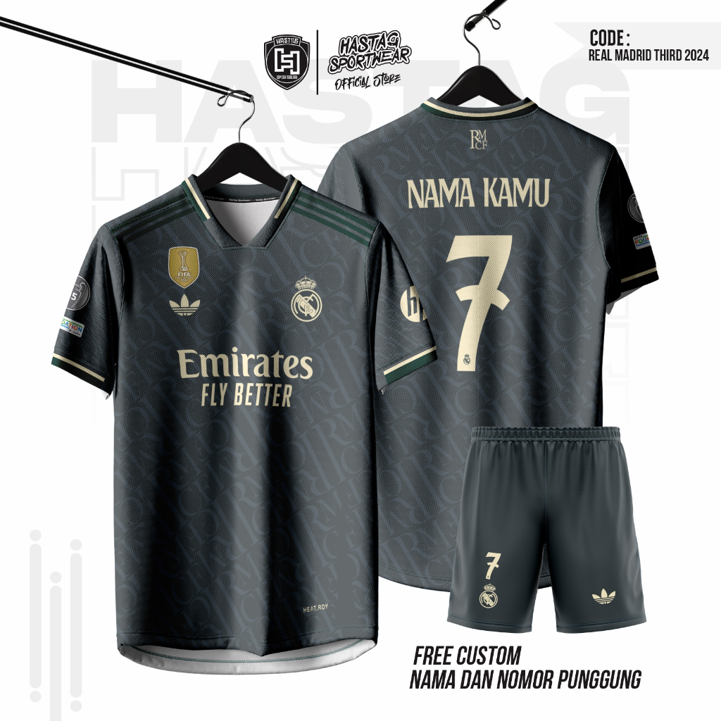 New Real Madrid Third 2024 Jersey Full Printing Free Custom Name And 