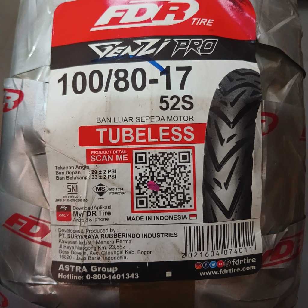 Front Tire FDR GENZIPRO TUBLESS UK 100/80-17 For Motorcycle R15,VXION ...