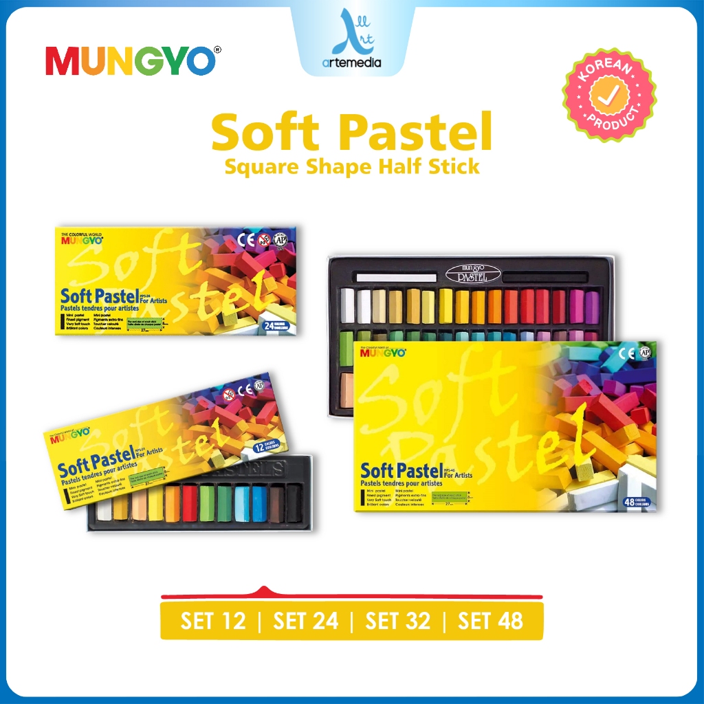 Mungyo Non Toxic Square Chalk Soft Pastel, Pack of 64, Assorted Colours