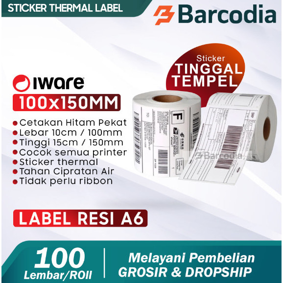 BARCODIA Thermal Barcode Label Receipt Paper 100x150 mm 500pcs | Shopee ...
