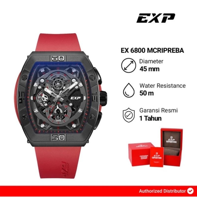 Exp Chronograph EX 6800 MCRIPREBA Men's Watch Black Dial Red Rubber ...