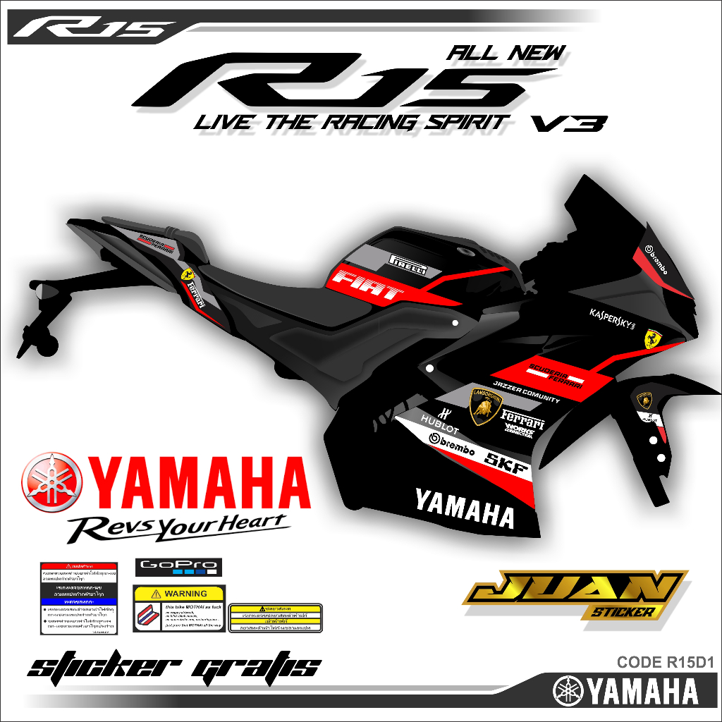 FERRARI Striping STICKER R15 V3 Motorcycle STICKER YAMAHA R15 Cool LIS ...