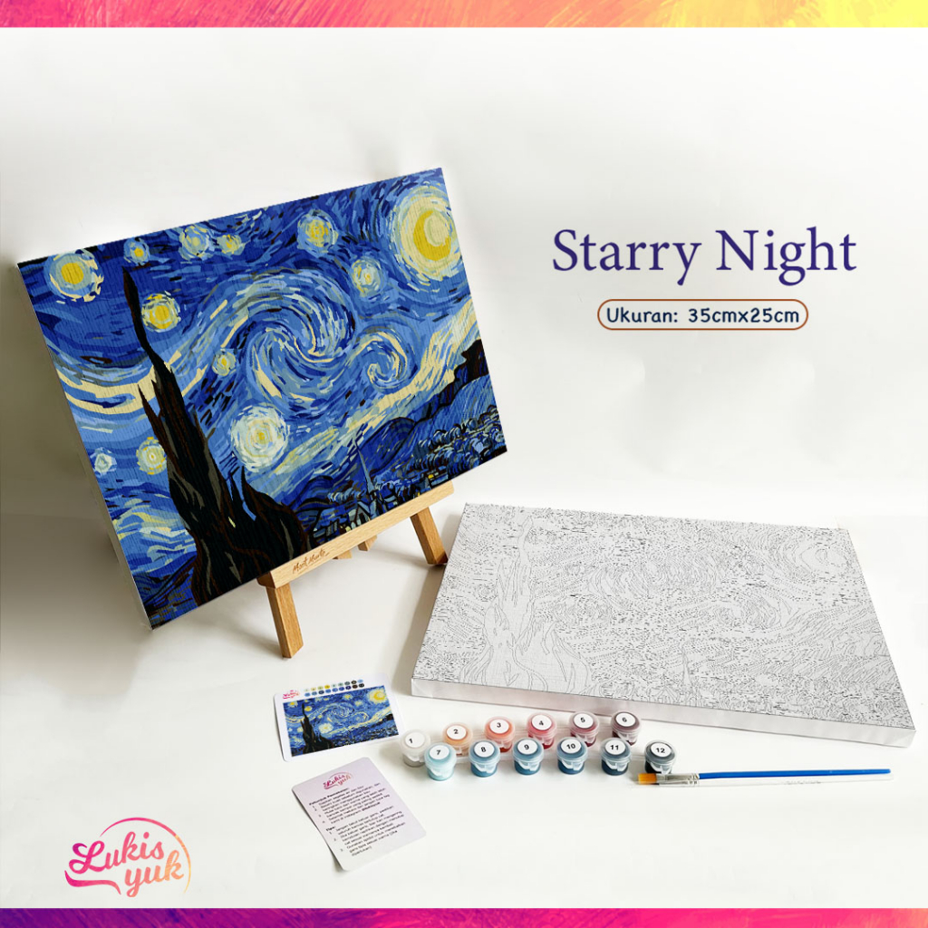 Starry Night - Paint by Numbers Kit - 35x25cm - Acrylic Paint - Canvas ...