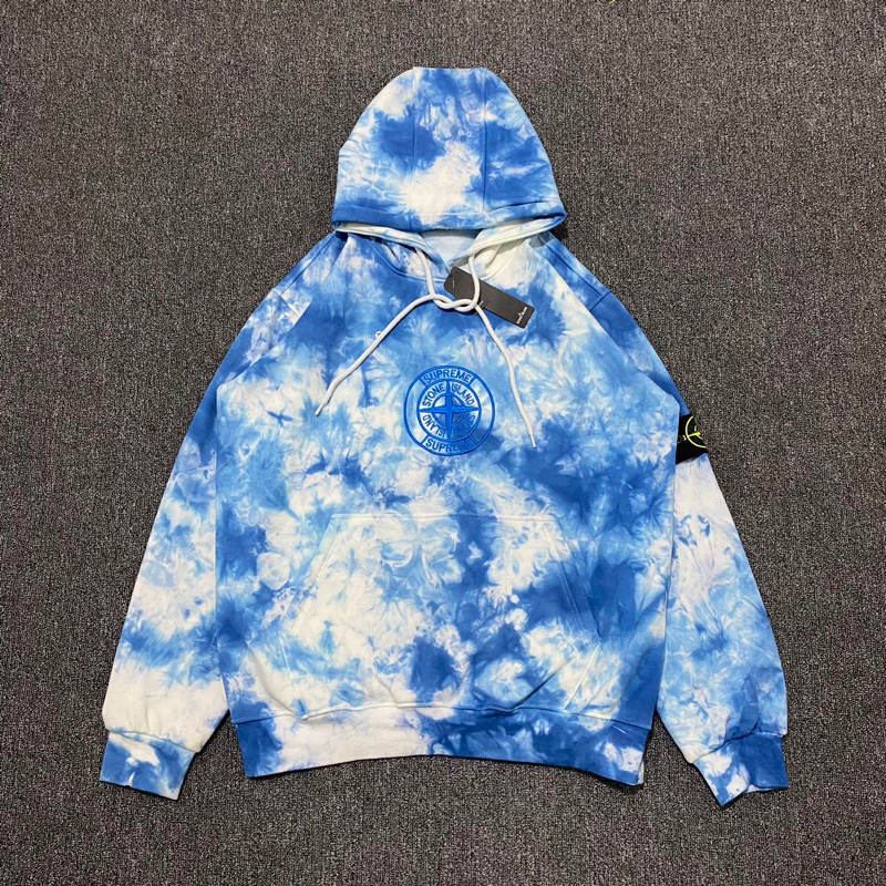 Sweater HOODIE STONEY TYE DYE BLUE WHITE Embroidery All Size AND LABEL ...