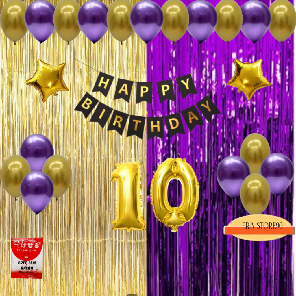 Ungu Birthday Decoration Set 2 Curtains Mix Purple Banner Happy 