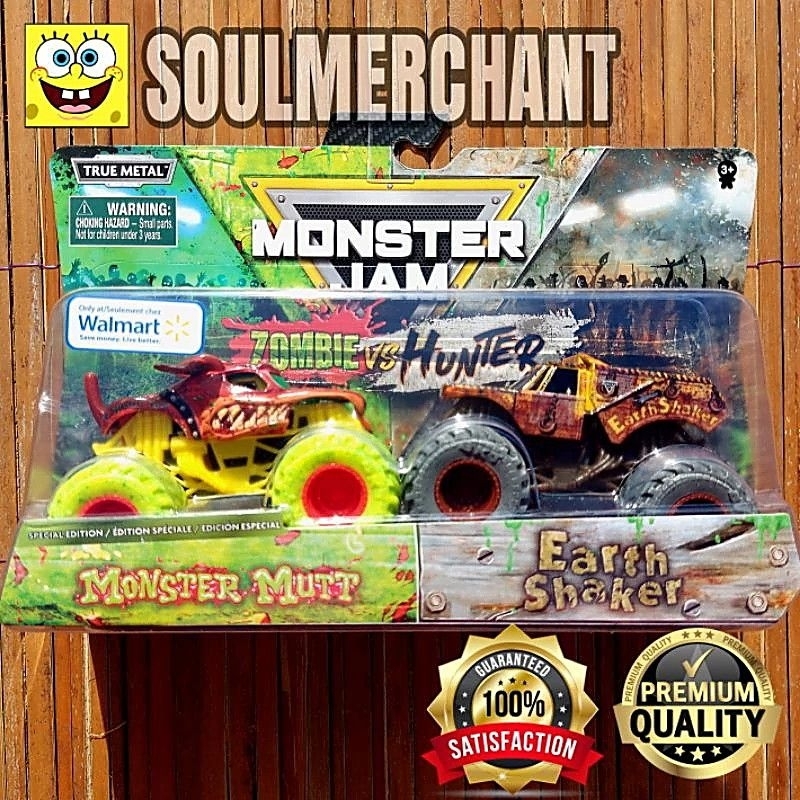 Monster JAM ZOMBIE VS HUNTER MONSTER MUTT VS EARTH SHAKER GRAVE DIGGER ...