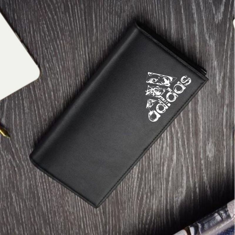 HITAM Original Adidas Black Long Wallet Semi Thick Leather Trendy Adidas Landscape Wallet for Men and Women Branded Adidas Long Wallet