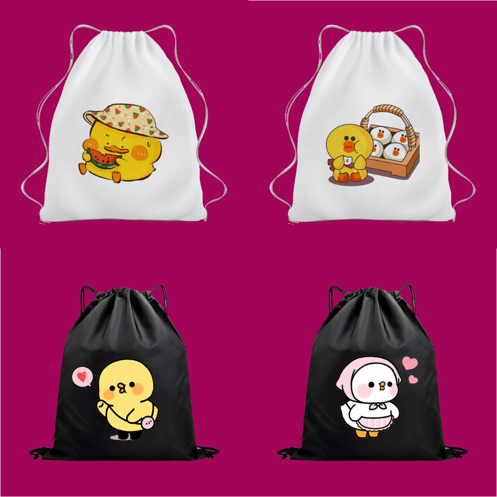 Drawstring bag, Cute Duck Backpack, Canvas Children's School Sling bag ...