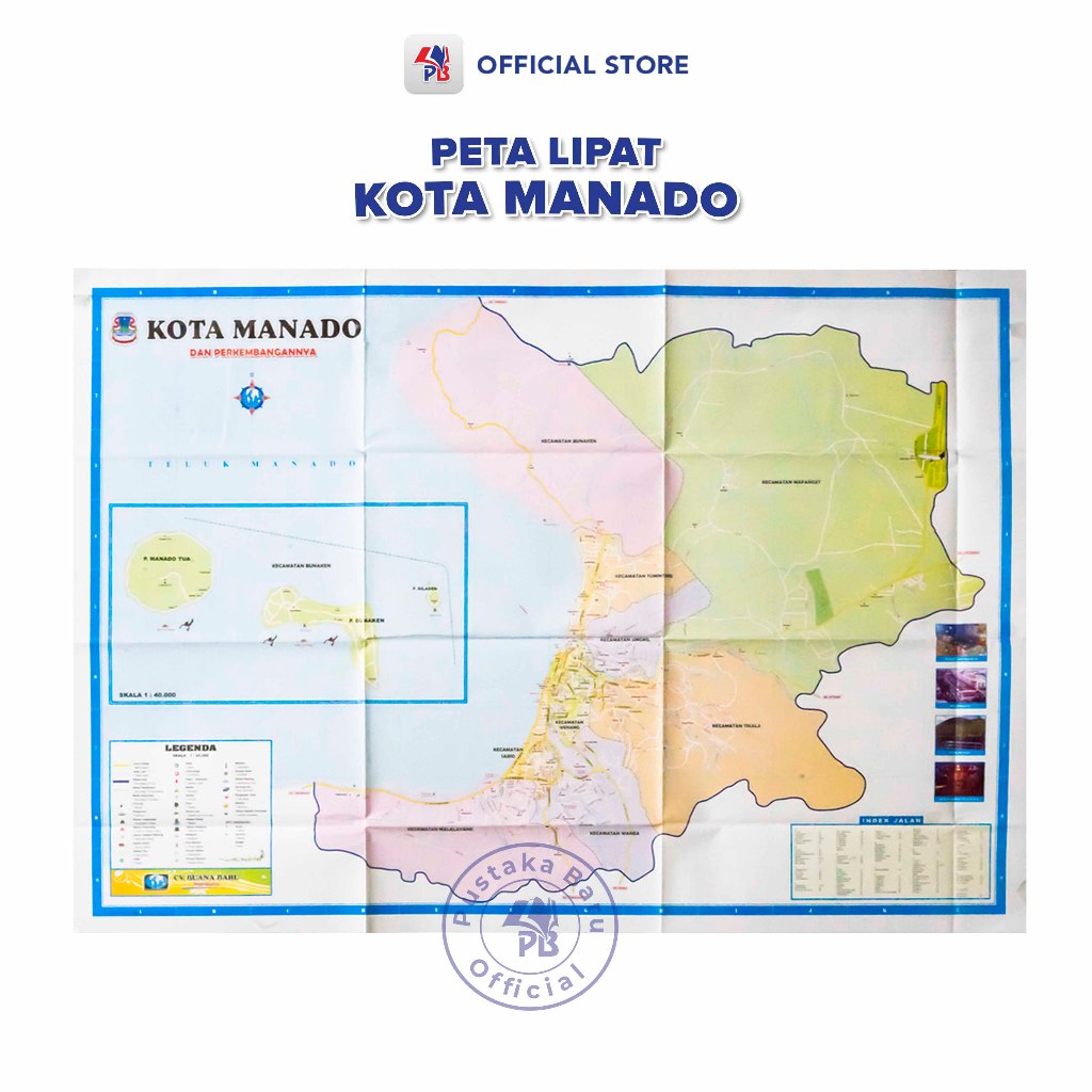 Manado City Map / Manado City Sheet Folding Map / Solar Gold - BB ...