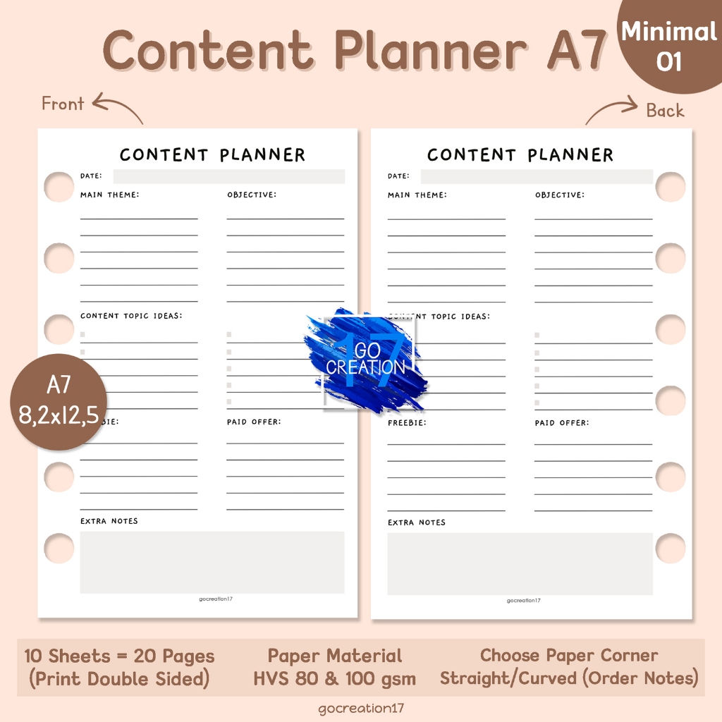 Planner Book Refill Paper Contents Binder Content Plan Simple ...