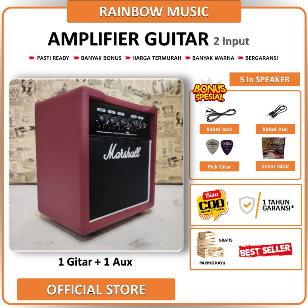 Guitar & Bass Amp 2 Input 5 Inch Bonus Jack Cable & Guitar Strings