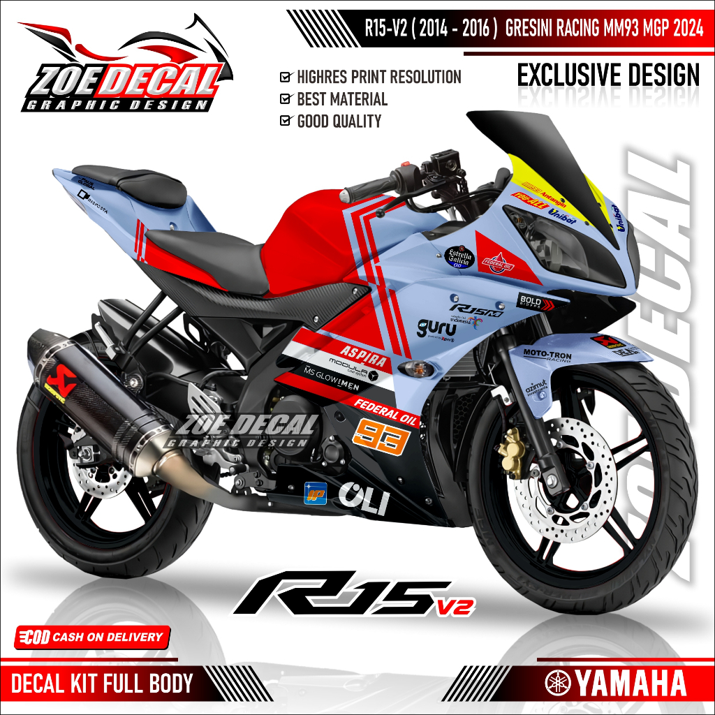 New Decal Sticker Full Body Yamaha R15 V2 Motif/Livery Gresini Racing ...