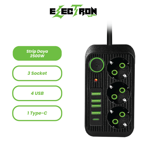 Electron Socket Strip Power 2500W Socket Socket 3 Socket + 4 USB + Type ...