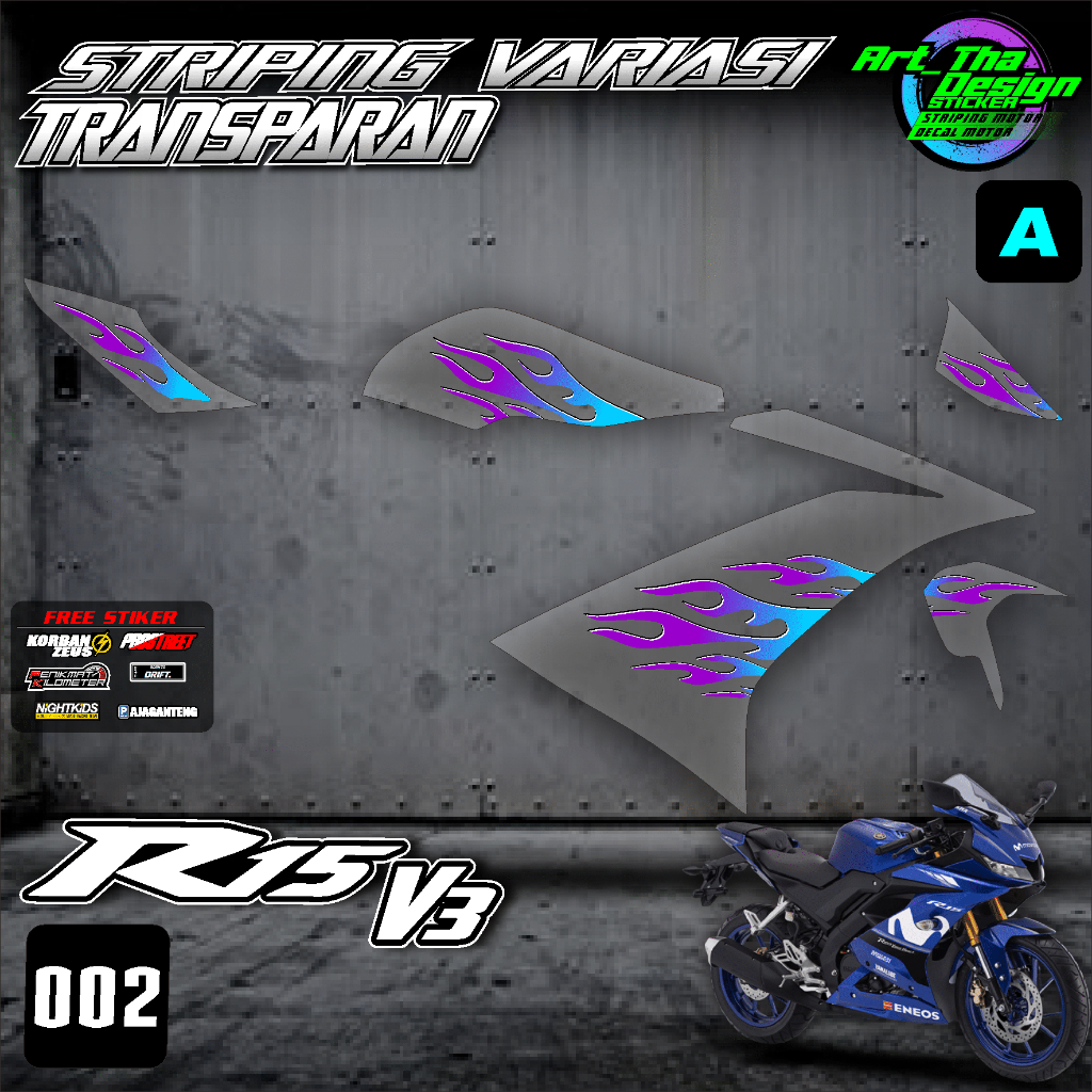 YAMAHA R15 V3 02 TRANSPARENT UV Sticker- API Graphic Variation Striping ...