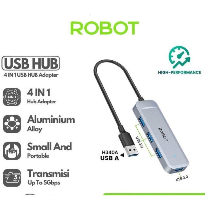 Robot USB HUB 4-Port USB-A To USB 3.0 5Gbps H340A Gray | Shopee Philippines