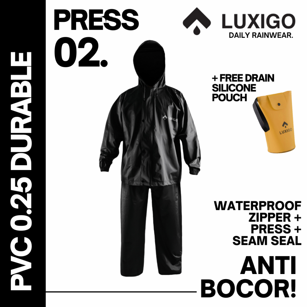 Luxigo PRESS02 Raincoat Men Women PVC Rubber 0.25 Full Press Waterproof