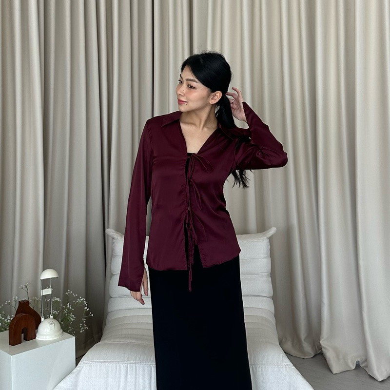 KEMEJA ODETTE TOP | ROOHA | Women's Blouse Top Long Sleeve Satin Silk ...