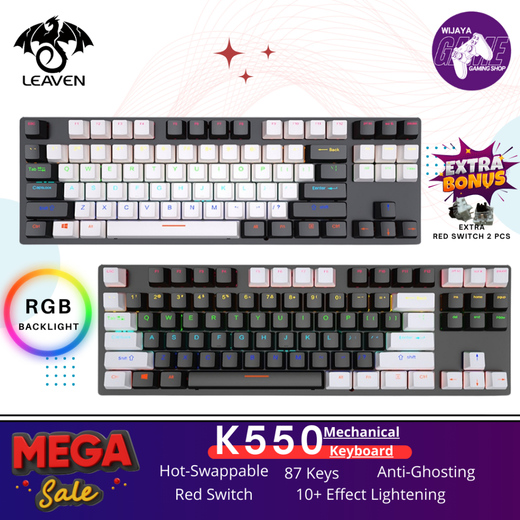 Leaven K550 MECHANICAL GAMING KEYBOARD HOTSWAPPABLE TKL RGB BACKLIGHT ...