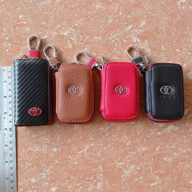 HITAM GANTUNGAN MERAH Stnk LEATHER Wallet + CAR REMOTE key chain TOYOTA ...
