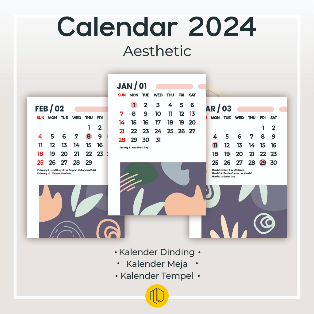 Calendar 2024 Weekly Daily Aesthetic MOTIF 2024 - December Desktop ...