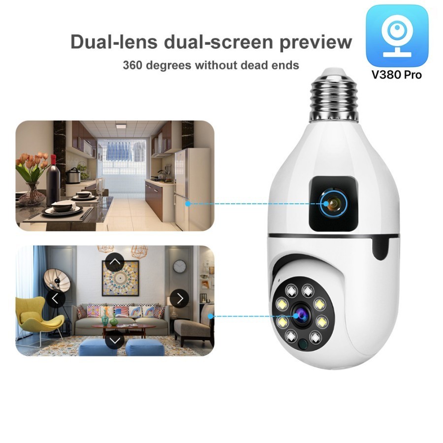 Cctv IP WiFi Camera Dual Lens PTZ Light Bulb V380 PRO Camera 360 Ori ...