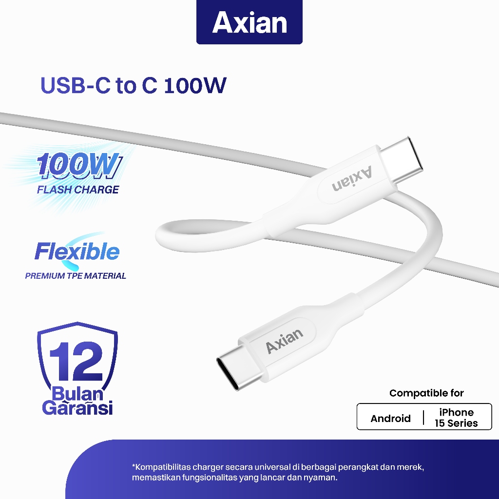 Axian Data Cable USB C to USB C 100W PD for Android And iPhone 100W ...