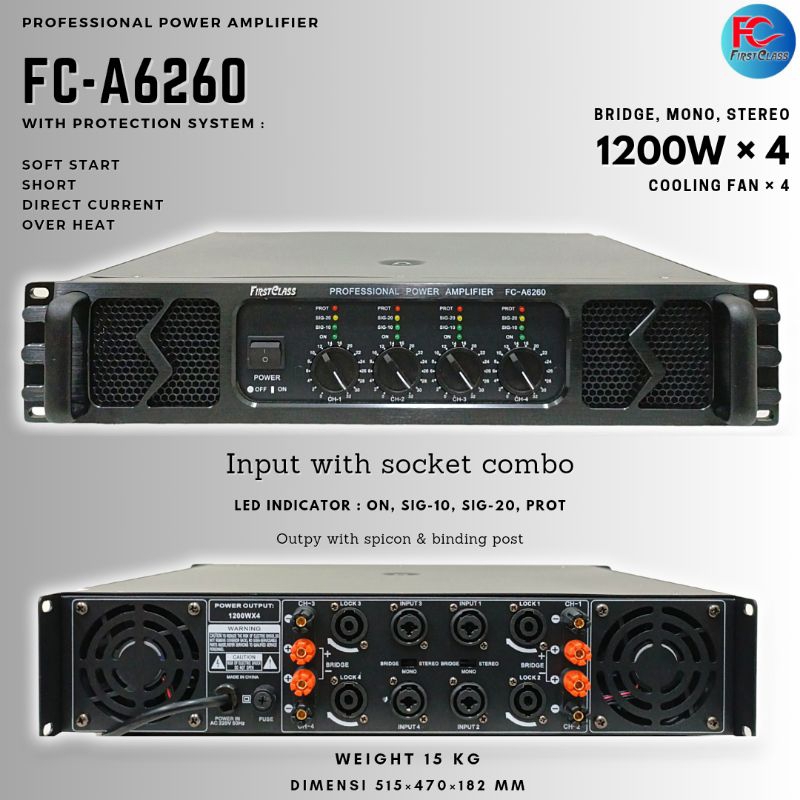 Power Amplifier Firstclass FCA 6260 With Soft Start 4ch 1200W X 4