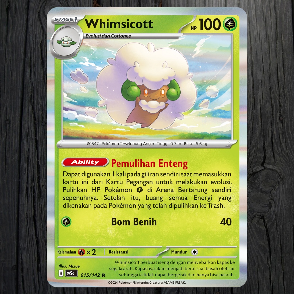 Whimsicott Pokemon No 0547 Gen5 - DAUN - sv5s Holo Foil 015/142 ...