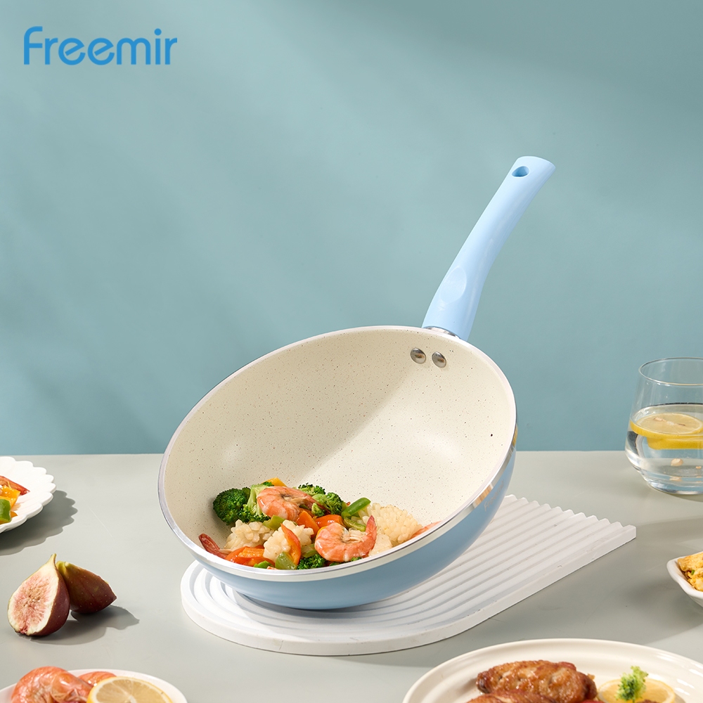 Freemir Frying Pan 24cm Concave Non-Stick Marble Double Bottom Baby ...