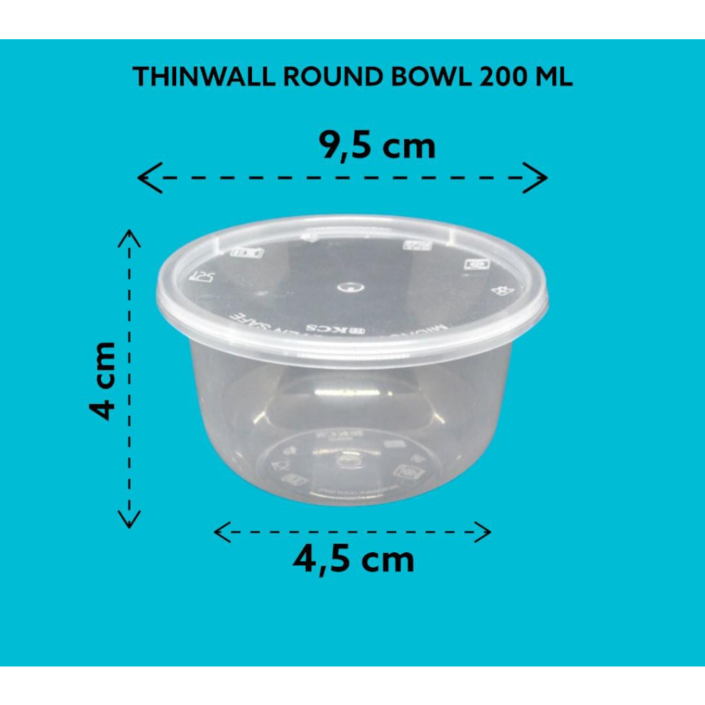 Thinwall Bowl Round Bowl Plastic Cup 200 ml contains 25 pcs KCS brand ...