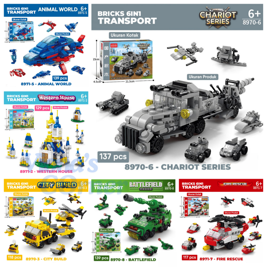 Block 6 in 1 Transport 3D Bricks Vehicle Car Plane Ship Helicopter ...