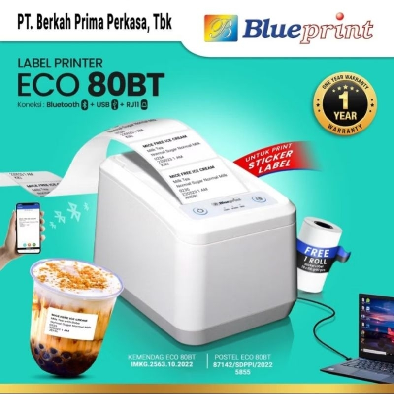 Thermal label sticker Printer Blueprint ECO-80BT Bluetooth And Usb ...