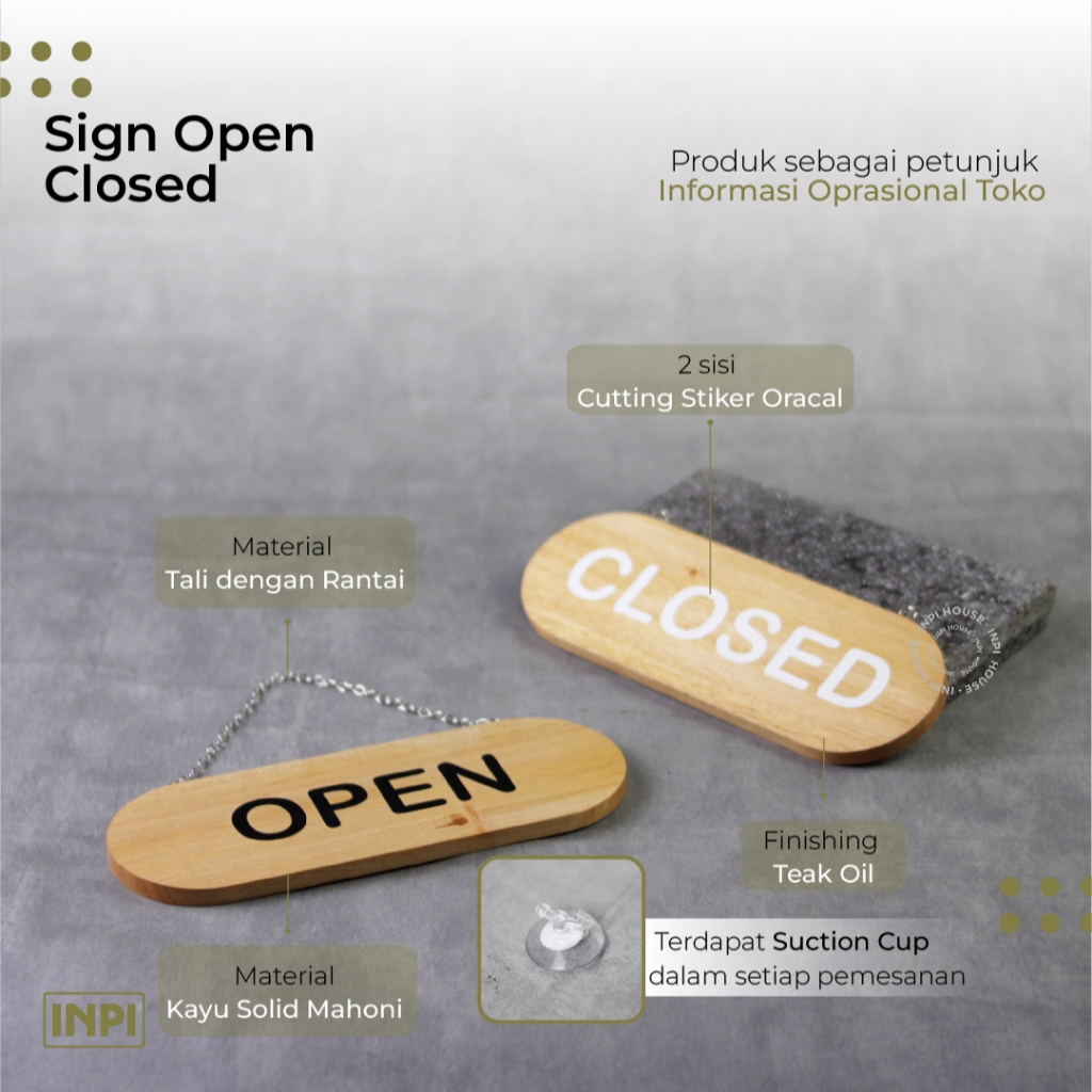 INPI HOUSE Open Closed Signage - Open & Close Sign Board - Oval - Wood ...