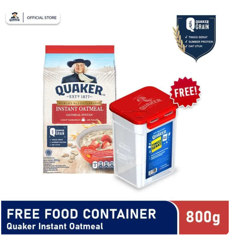 QUAKER OATMEAL OAT INSTANT CEREAL FREE CONTAINER 800 GR | Shopee ...
