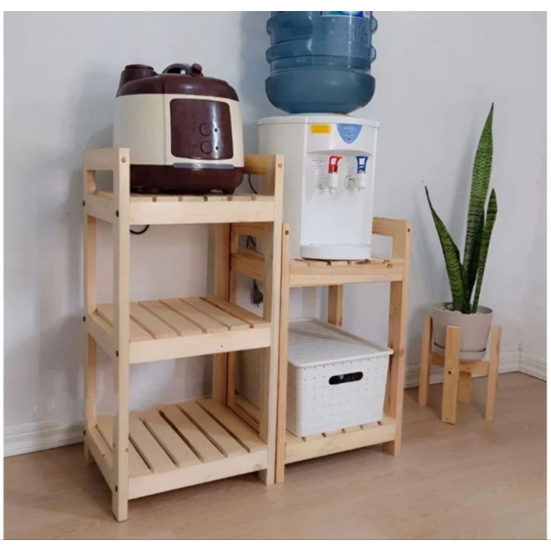 KAYU Dispenser Rack/rice cooker Rack/Aquarium Rack/3-Tier Wooden Shelf ...