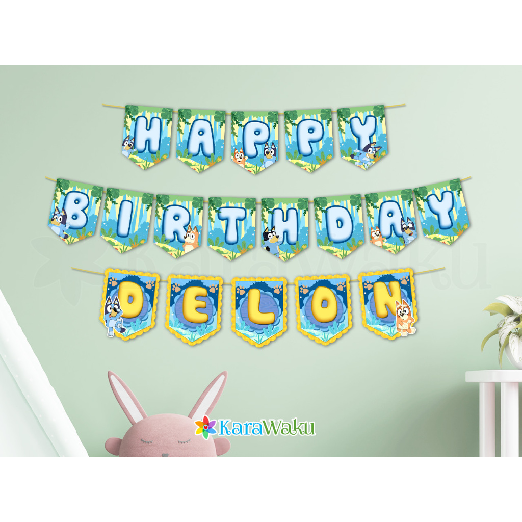 Bluey Bingo - Blue Bingo theme Birthday Banner / Birthday Bunting Flag ...