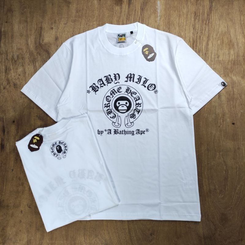 Kaos OVERSIZE A BATHING APE BAPE X CHROME HEARTS LOGO MILLO FONT CIRCLE ...