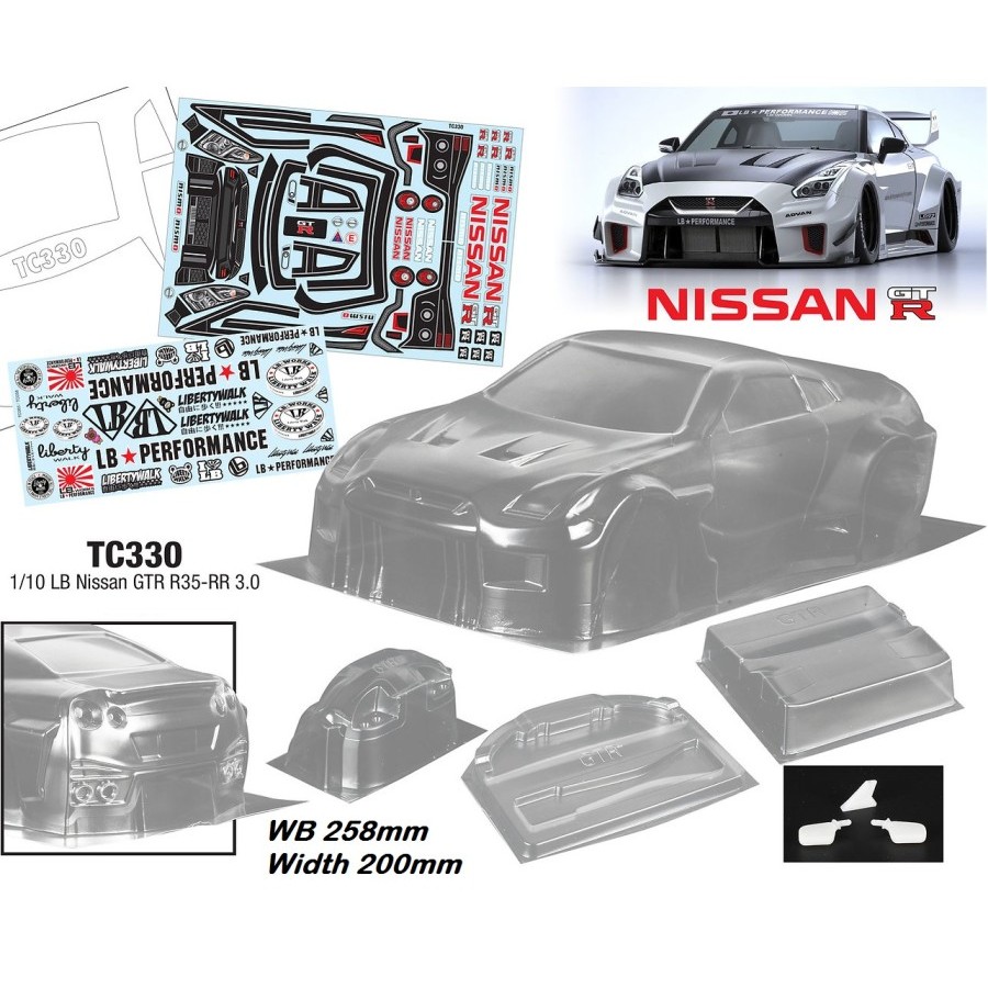 Team C LB Nissan GTR R35-RR 3.0 1/10 Clear Body Shell Rc Drift Rally ...