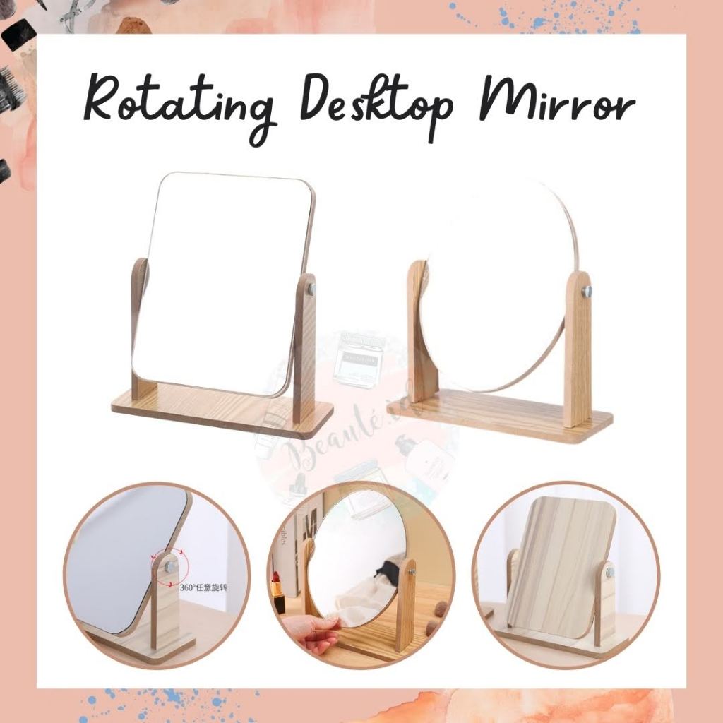 KAYU Cmpk Wooden Turntable Mirror Premium Modern Dressing Glass Table