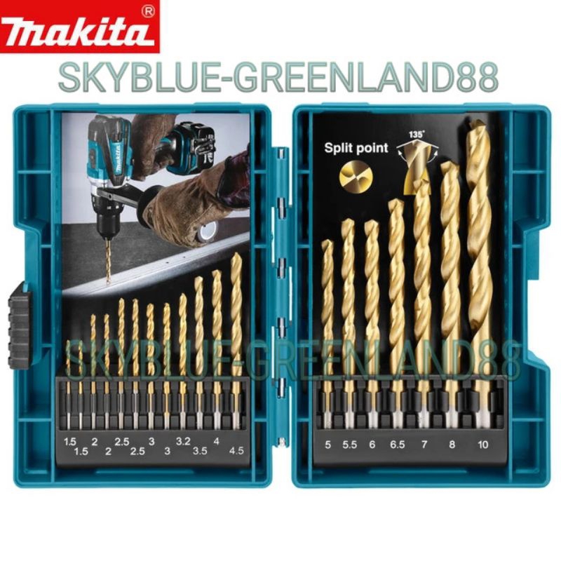 MATA Makita D67527 HSS Tin Metal Drill Bit set 19pcs Titanium D 67527