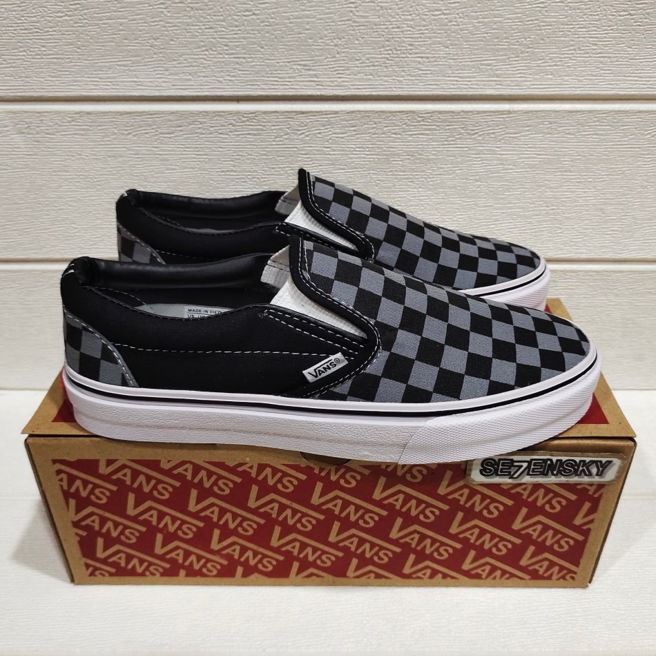 Vans Slip On Checkerboard Black Pewter Gray Shopee Philippines