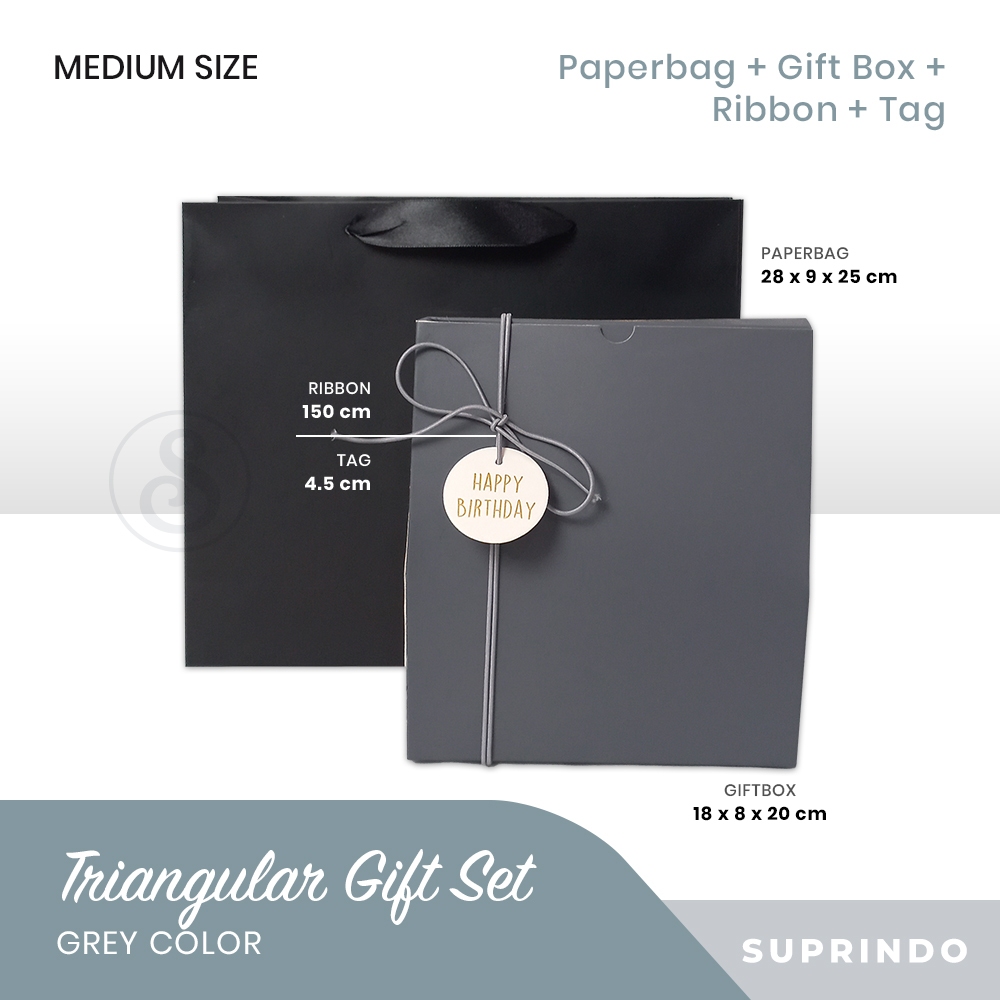Gift Set Paper Bag + TRIANGULAR + Rope + Tag (TRIANGULAR, GRAY ...