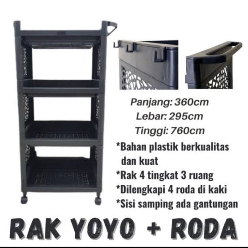 HITAM Yoyo Rack/4-Level Shelf/4-Level Plastic Shelf/4-Tier Plastic ...