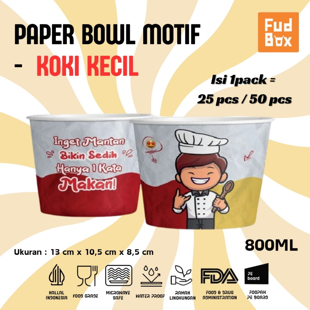 1 pack = 50 pcs Paper Bowl 800ml Set with Lid Paper Rice Bowl/ Food ...