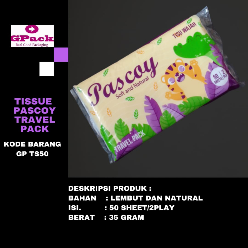Tissue PASCOY TRAVEL PACK 50 SHEET 2 PLY (GP-TS50) | Shopee Philippines